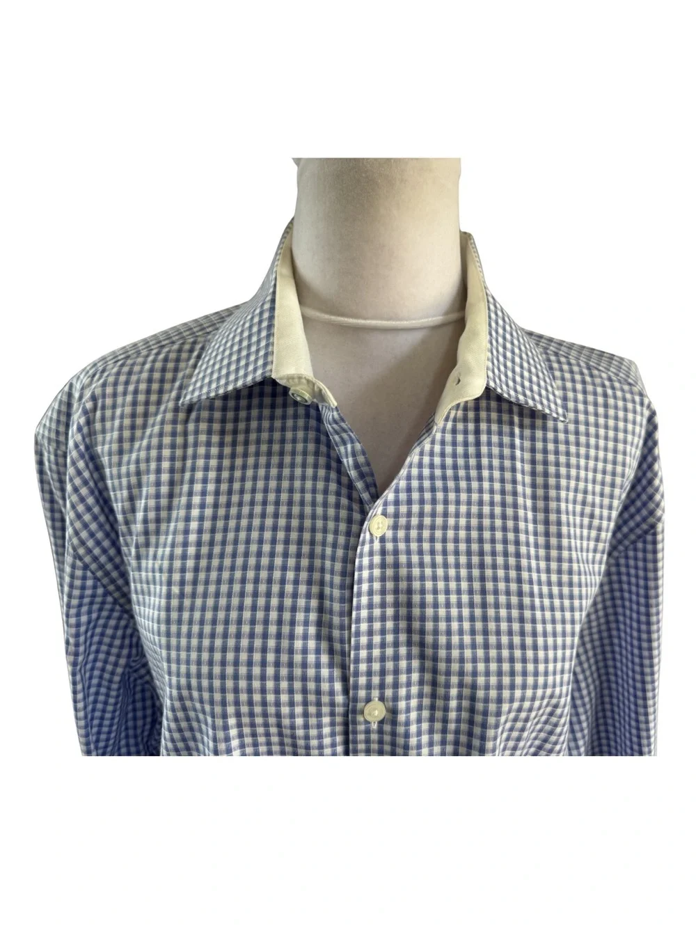 TailorByrd Collection Non-Iron Trim Fit Blue White Check Cotton Dress Shirt 16.5